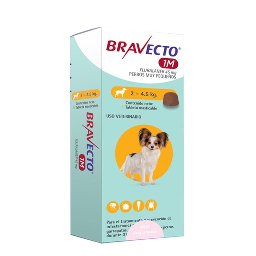 Bravecto para Perro 2kg a 4.5kg 1 mes de Proteccion